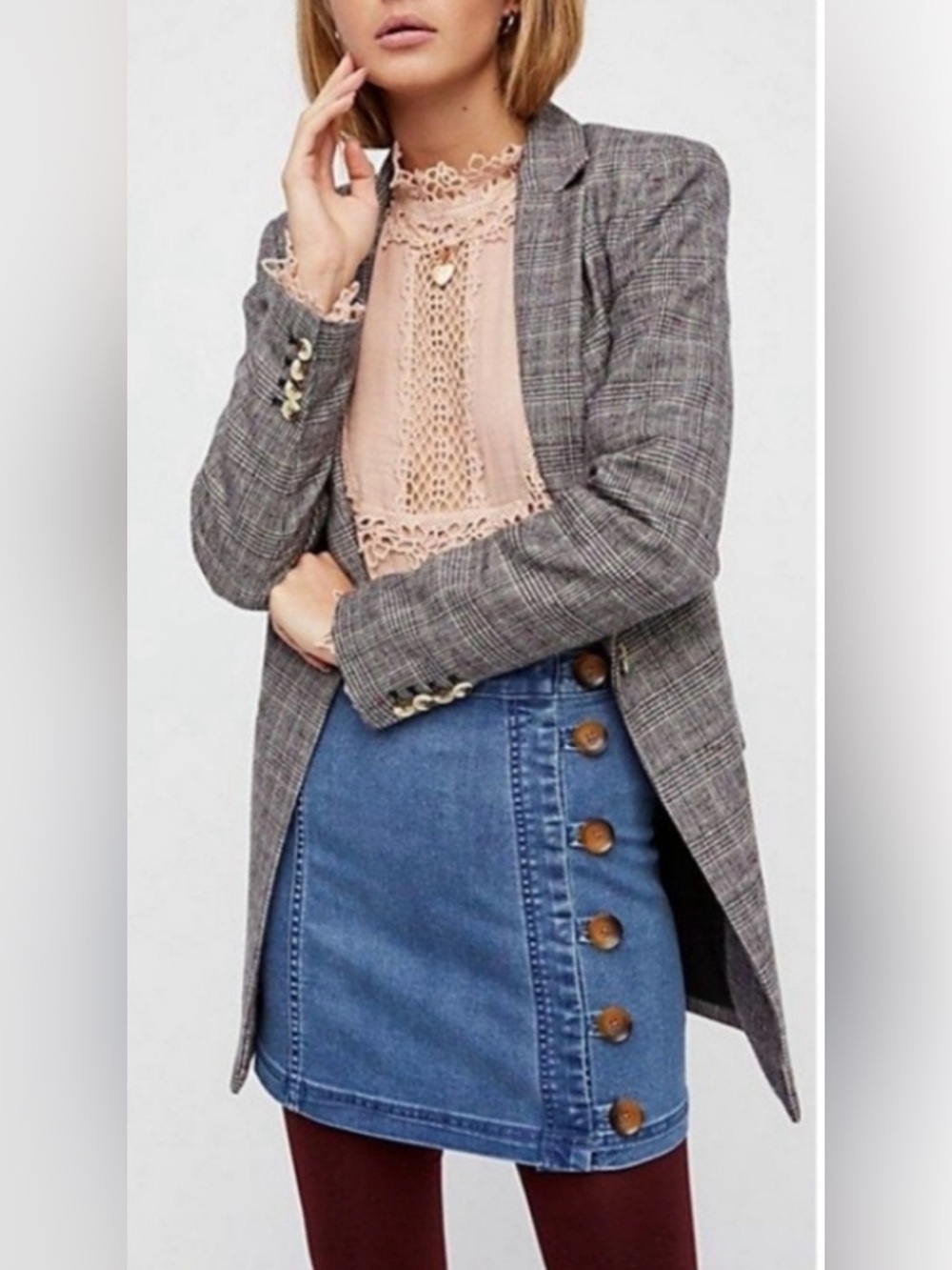 Free People Light Blue Denim Skirt